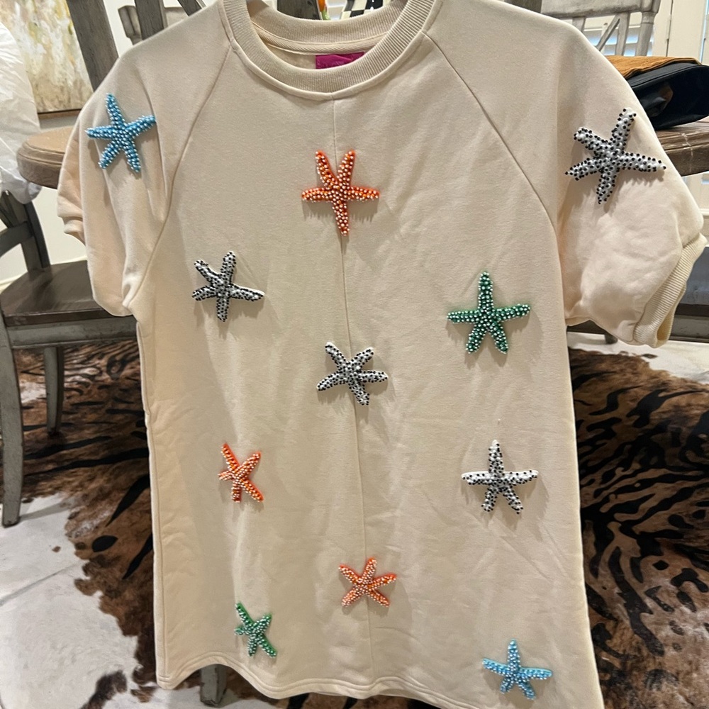 QUEEN OF SPARKLES Starfish Embellished Dress - Cream